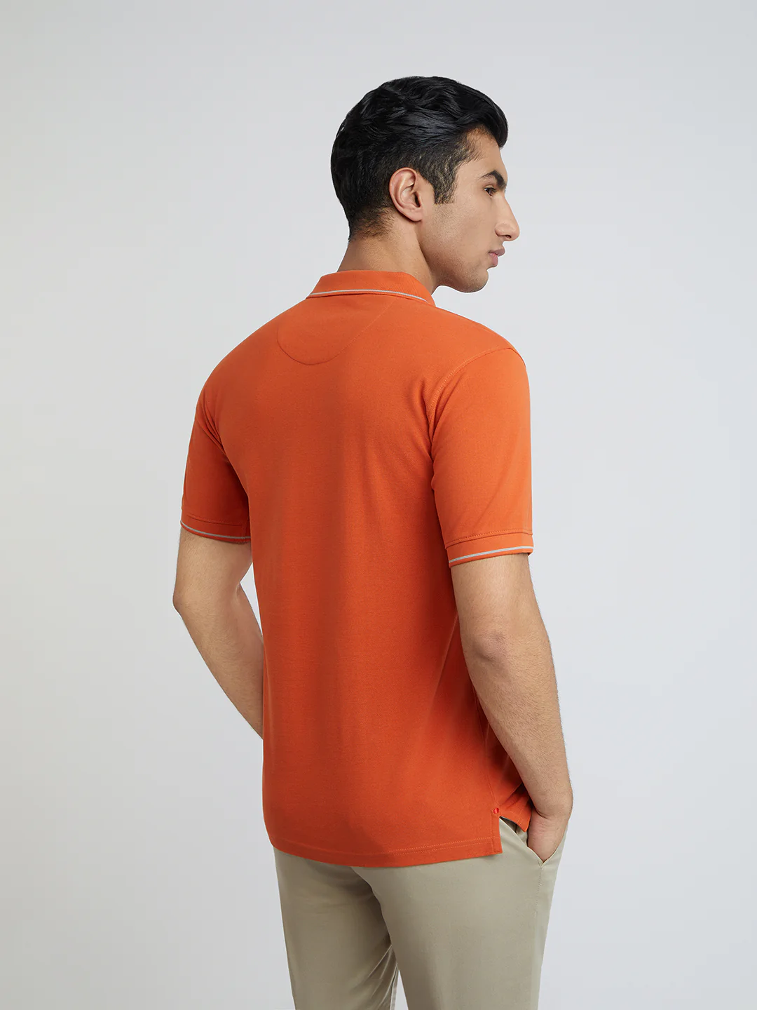 Raymond Orange Solid Modern Fit Half Sleeve Cotton T-Shirt - Image 5