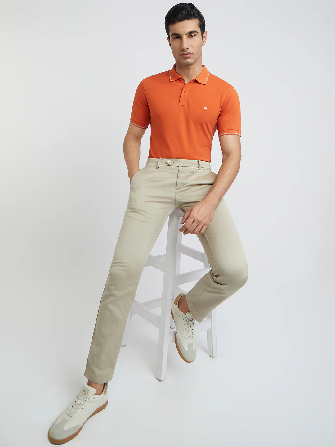 Raymond Orange Solid Modern Fit Half Sleeve Cotton T-Shirt - Image 6
