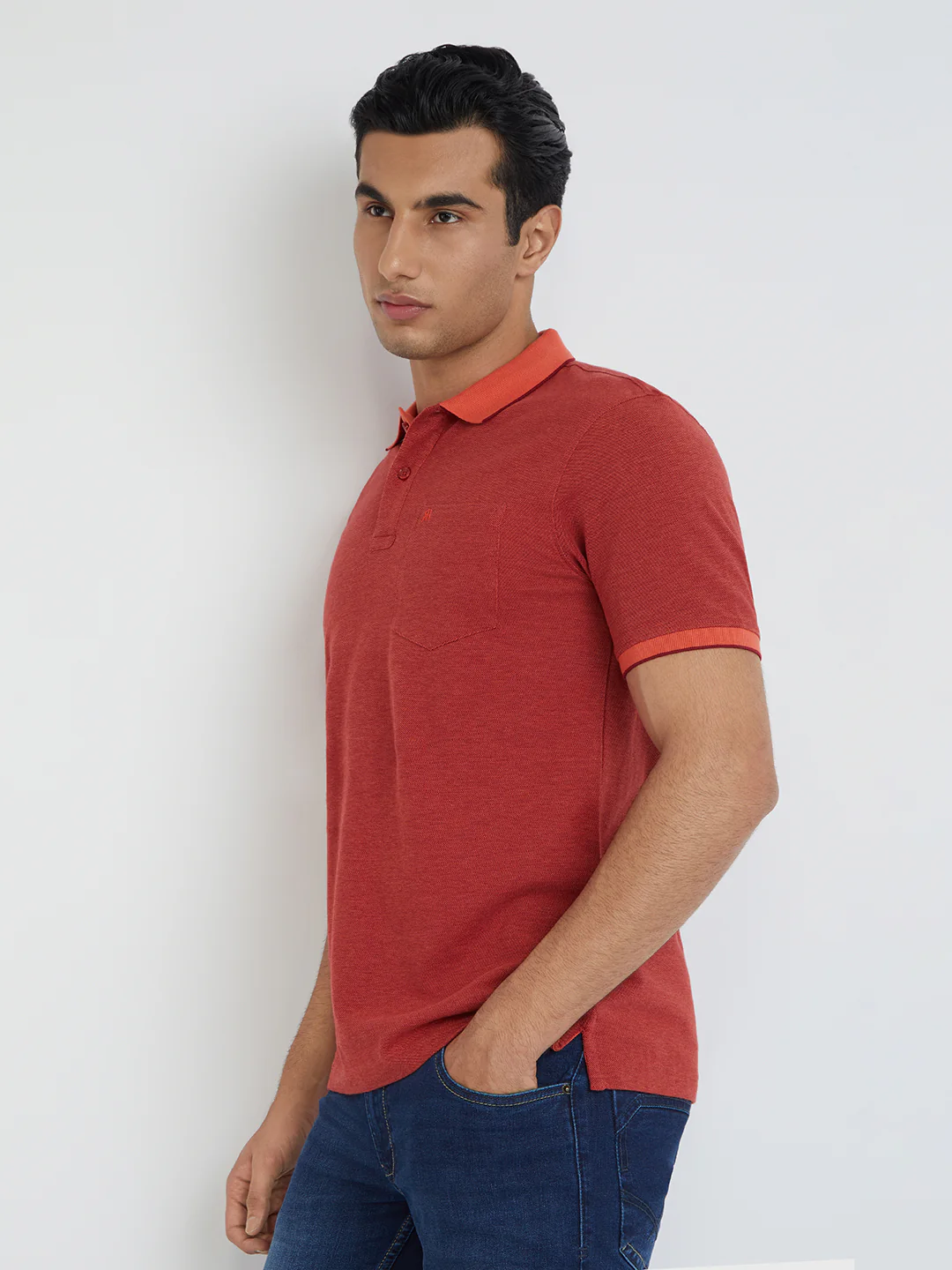 Raymond Orange Solid Modern Fit Half Sleeve Cotton T-Shirt - Image 3