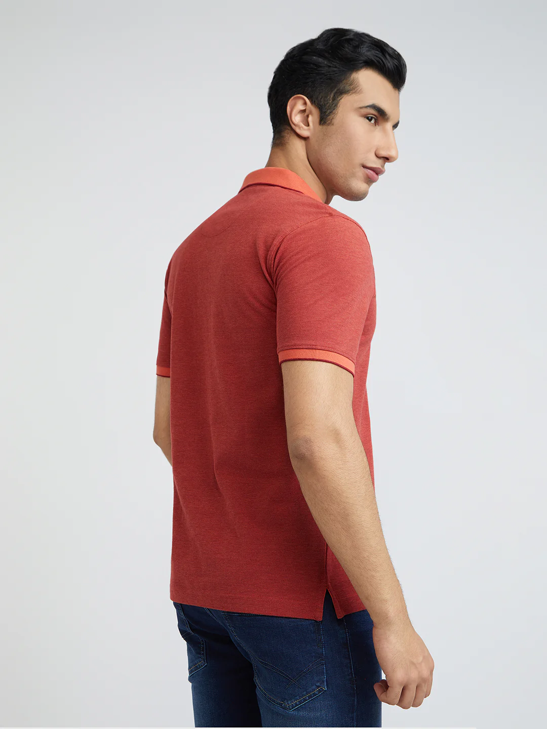 Raymond Orange Solid Modern Fit Half Sleeve Cotton T-Shirt - Image 4