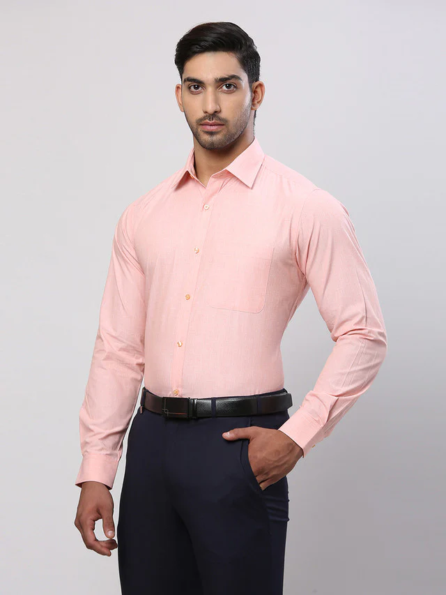 Raymond Orange Solid Slim Fit Cotton Formal Shirt - Image 3