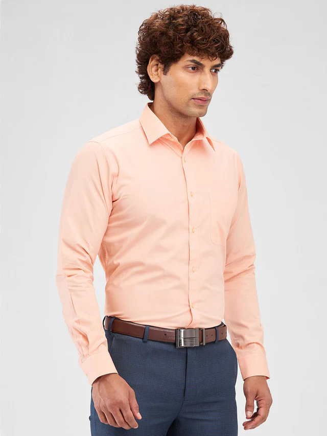 Raymond Orange Solid Slim Fit Cotton Formal Shirt - Image 2