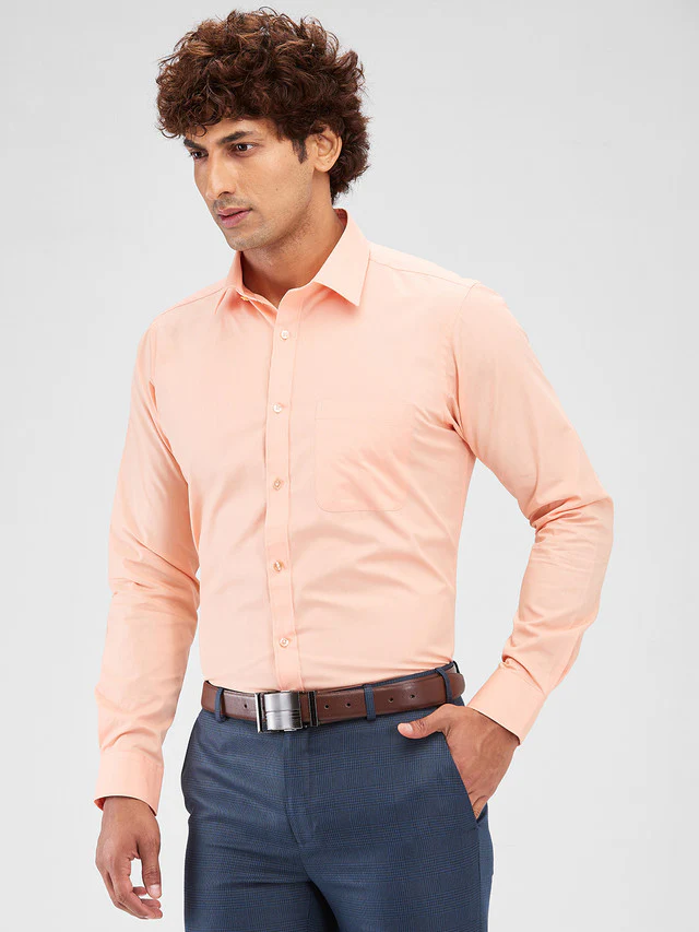 Raymond Orange Solid Slim Fit Cotton Formal Shirt - Image 3