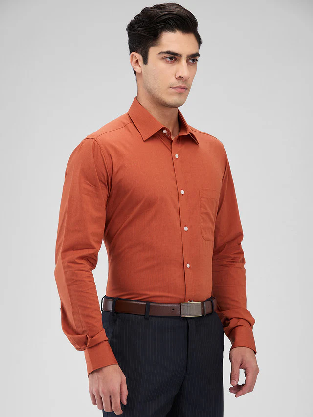 Raymond Orange Solid Slim Fit Cotton Formal Shirt - Image 2
