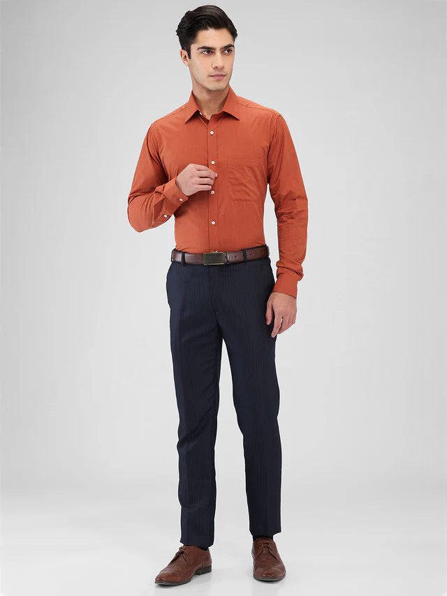 Raymond Orange Solid Slim Fit Cotton Formal Shirt - Image 5