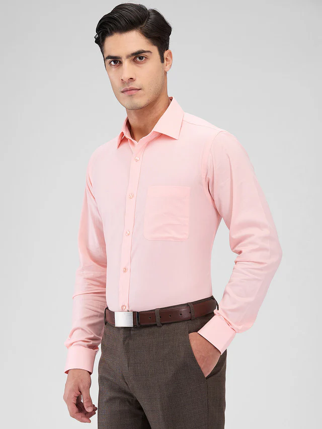 Raymond Orange Solid Slim Fit Cotton Formal Shirt - Image 3