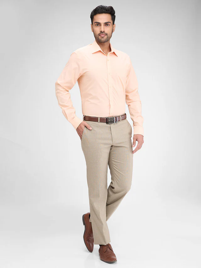 Raymond Orange Solid Slim Fit Full Sleeve Cotton Shirt - Image 5
