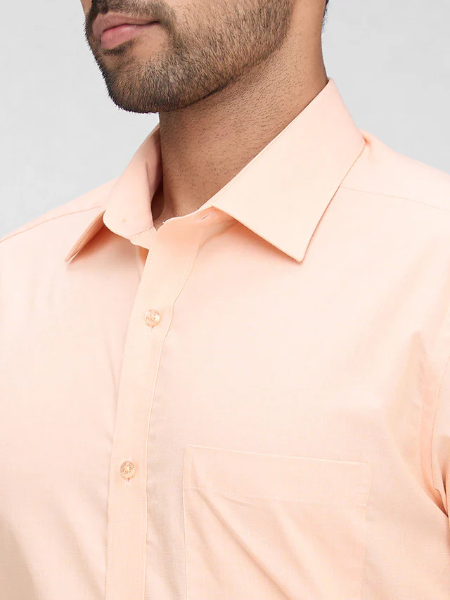 Raymond Orange Solid Slim Fit Full Sleeve Cotton Shirt - Image 6