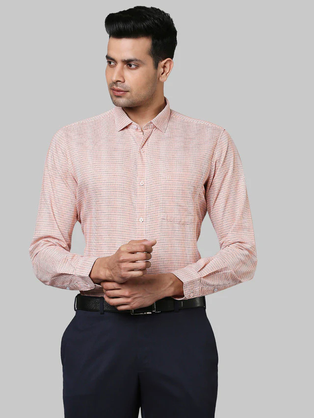 Raymond Orange Structure Contemporary Fit Cotton Casual Shirt