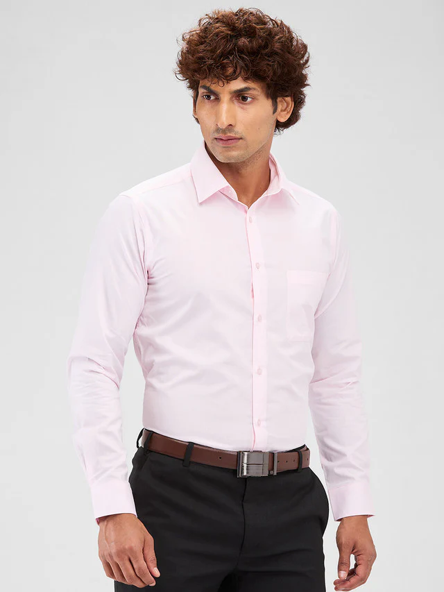 Raymond Pink Solid Slim Fit Cotton Formal Shirt - Image 2