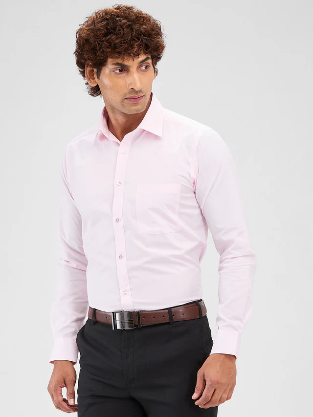 Raymond Pink Solid Slim Fit Cotton Formal Shirt - Image 3