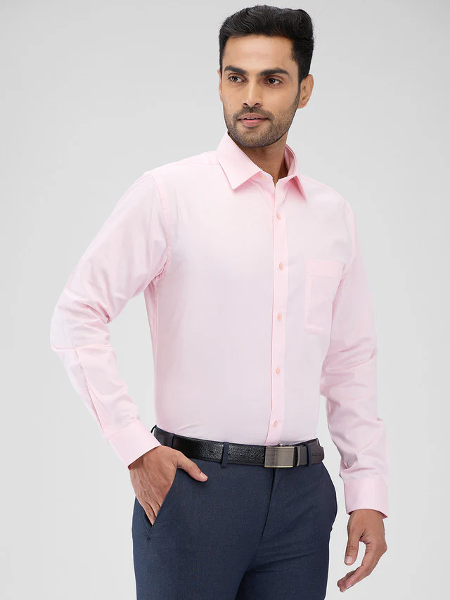 Raymond Pink Solid Slim Fit Cotton Formal Shirt - Image 2