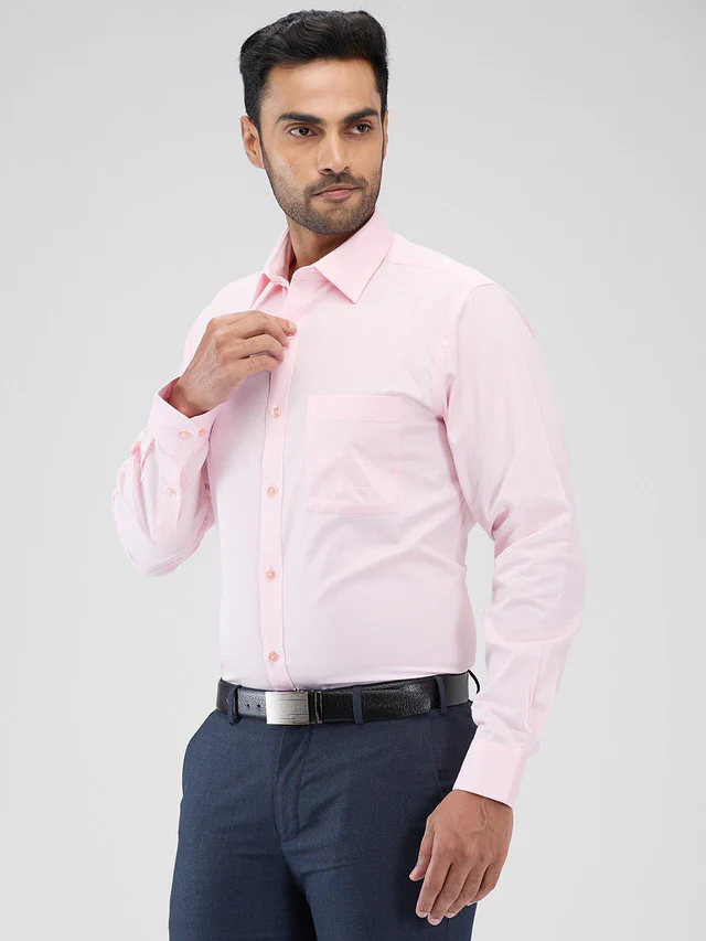 Raymond Pink Solid Slim Fit Cotton Formal Shirt - Image 3