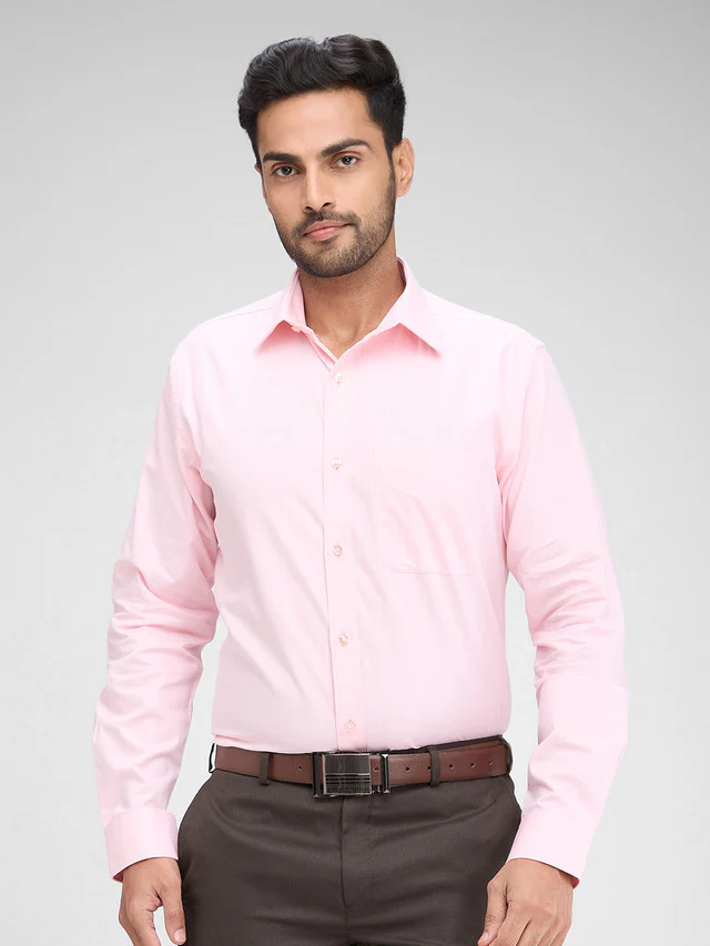 Raymond Pink Solid Slim Fit Full Sleeve Cotton Shirt