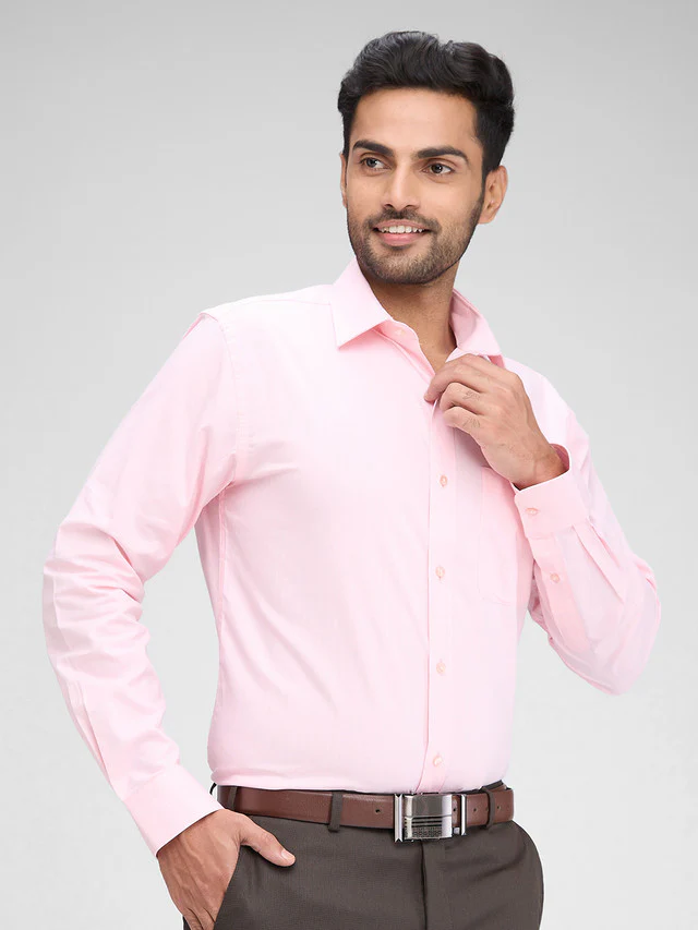Raymond Pink Solid Slim Fit Full Sleeve Cotton Shirt - Image 2