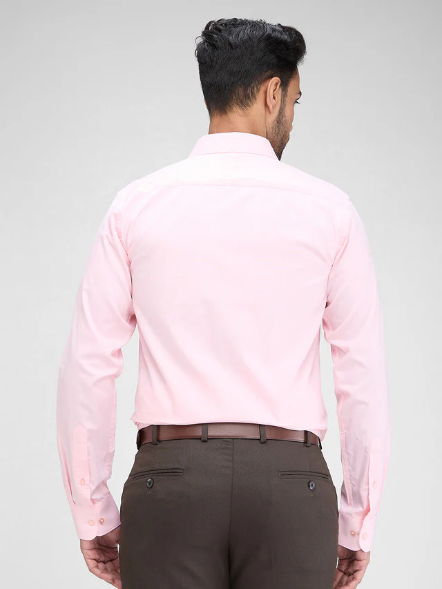 Raymond Pink Solid Slim Fit Full Sleeve Cotton Shirt - Image 5