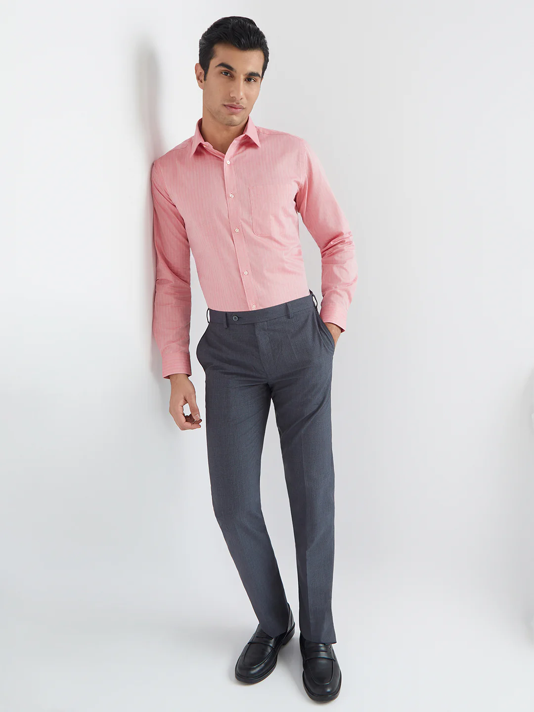 Raymond Pink Solid Slim Fit Full Sleeve Cotton Shirt - Image 5