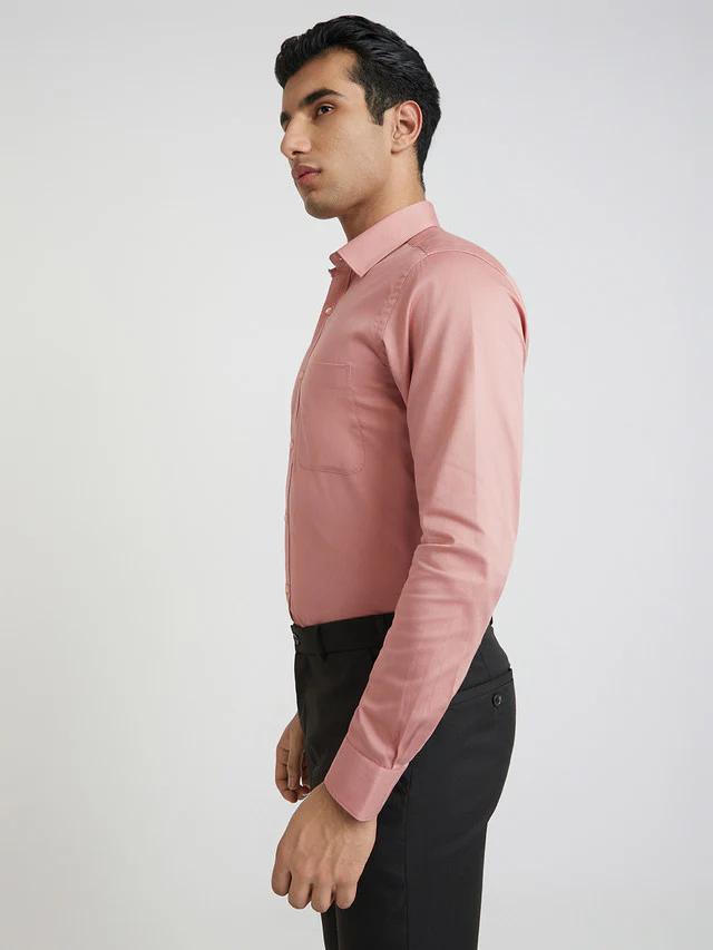 Raymond Men Pink Slim Fit Solid Formal Shirt - Image 3