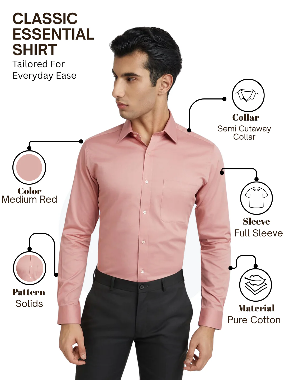 Raymond Men Pink Slim Fit Solid Formal Shirt - Image 4