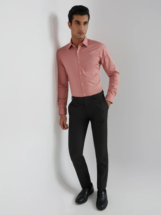Raymond Men Pink Slim Fit Solid Formal Shirt - Image 6