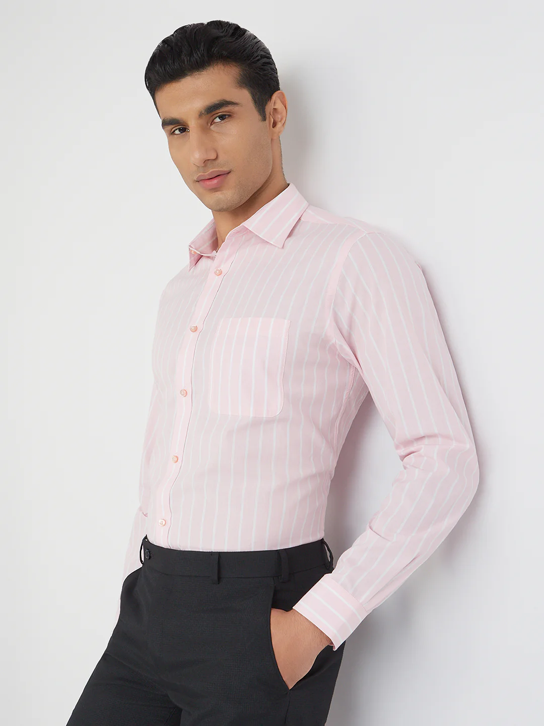 Raymond Men Pink Striped Cotton Formal Shirt - Image 2