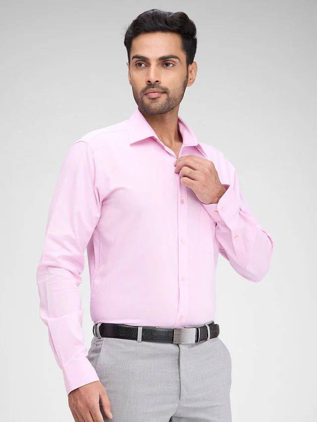 Raymond Pink Structure Slim Fit Full Sleeve Cotton Shirt - Image 2