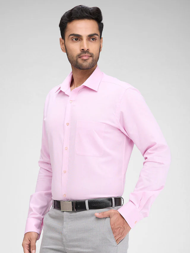 Raymond Pink Structure Slim Fit Full Sleeve Cotton Shirt - Image 3