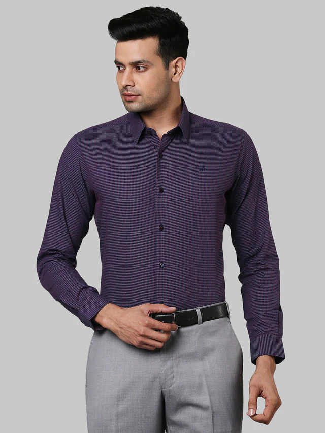 Raymond Purple Checks Slim Fit Full Sleeve Cotton Shirt