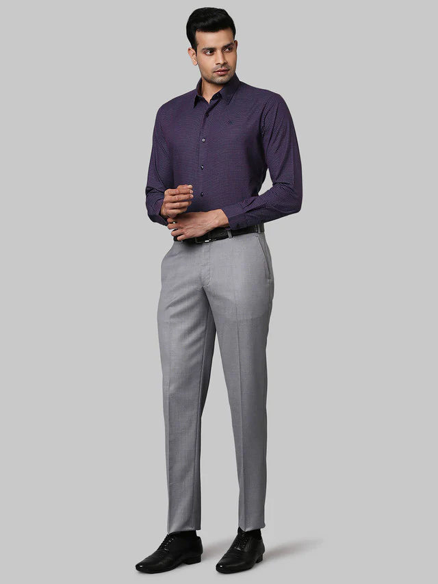 Raymond Purple Checks Slim Fit Full Sleeve Cotton Shirt - Image 5