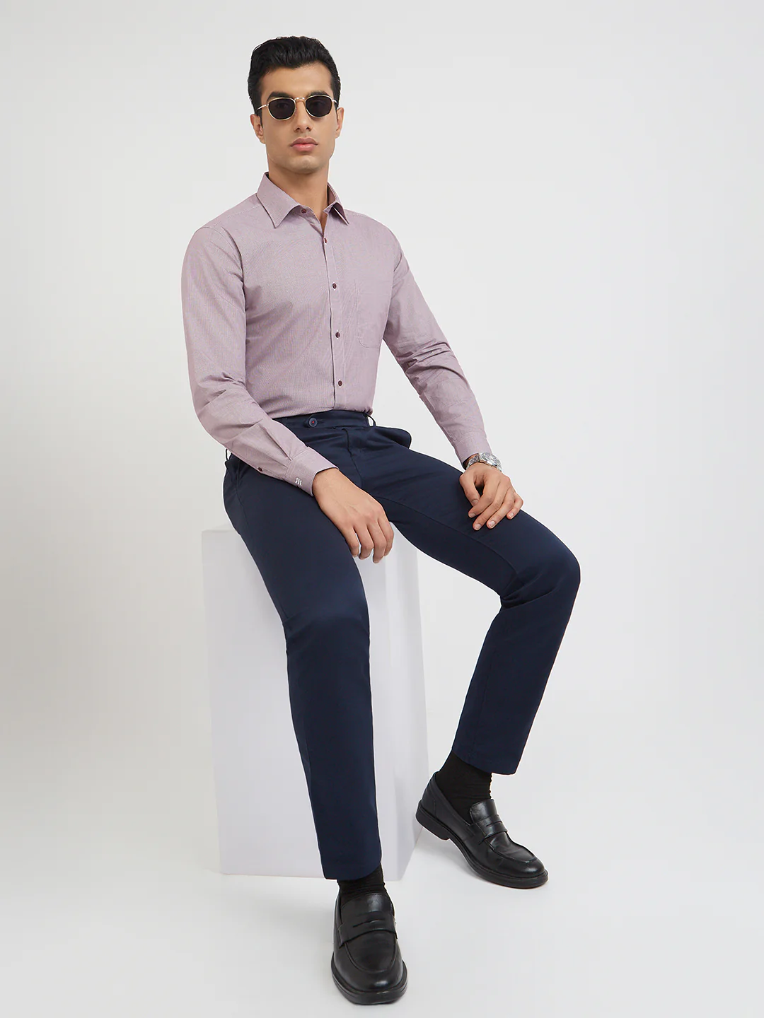 Raymond Purple Checks Slim Fit Full Sleeve Cotton Shirt - Image 2