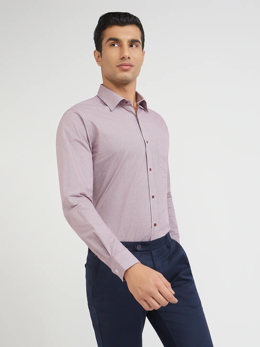Raymond Purple Checks Slim Fit Full Sleeve Cotton Shirt - Image 3
