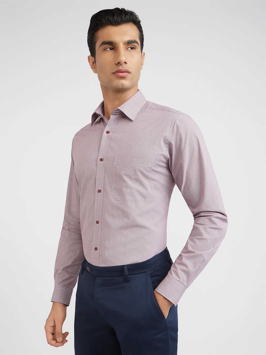 Raymond Purple Checks Slim Fit Full Sleeve Cotton Shirt - Image 4