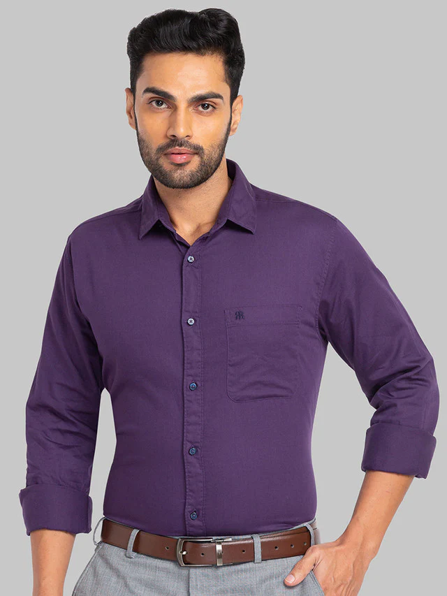 Raymond Purple Solid Slim Fit Cotton Casual Shirt