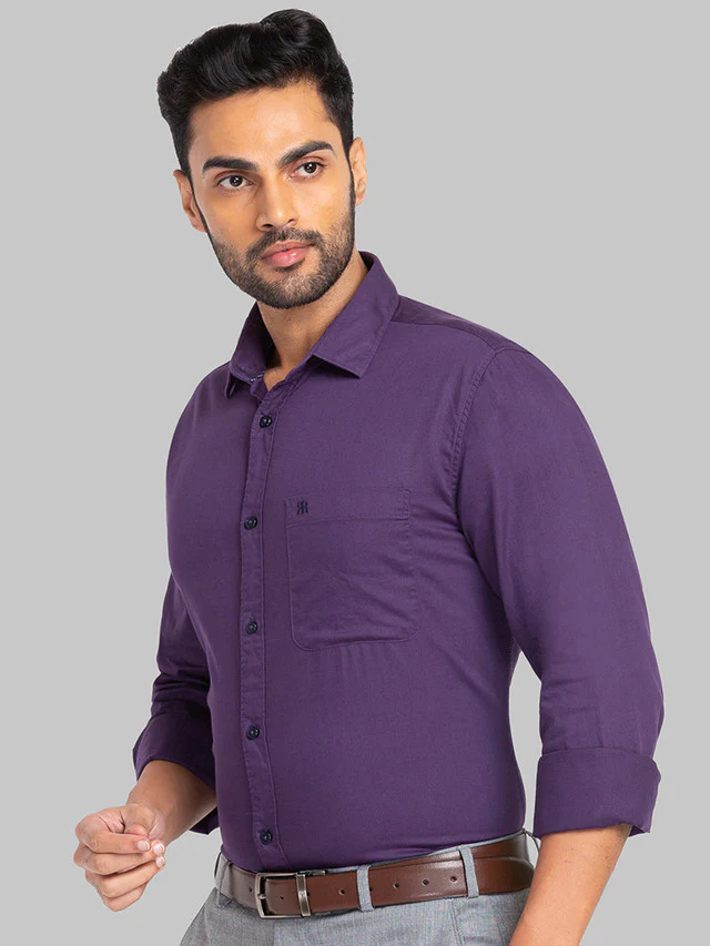 Raymond Purple Solid Slim Fit Cotton Casual Shirt - Image 3