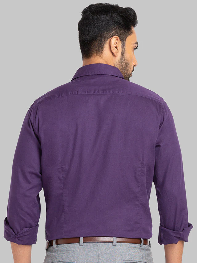 Raymond Purple Solid Slim Fit Cotton Casual Shirt - Image 4
