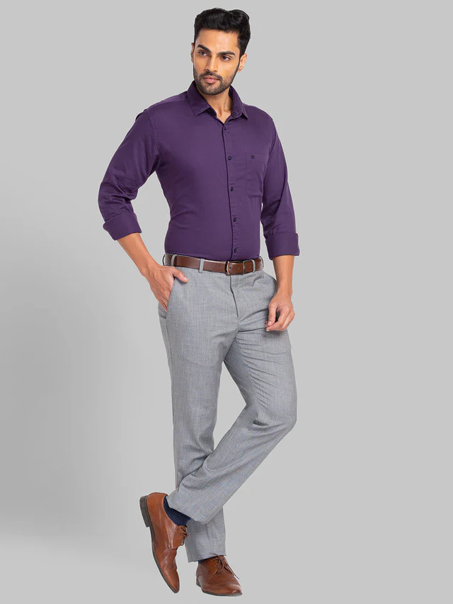 Raymond Purple Solid Slim Fit Cotton Casual Shirt - Image 5
