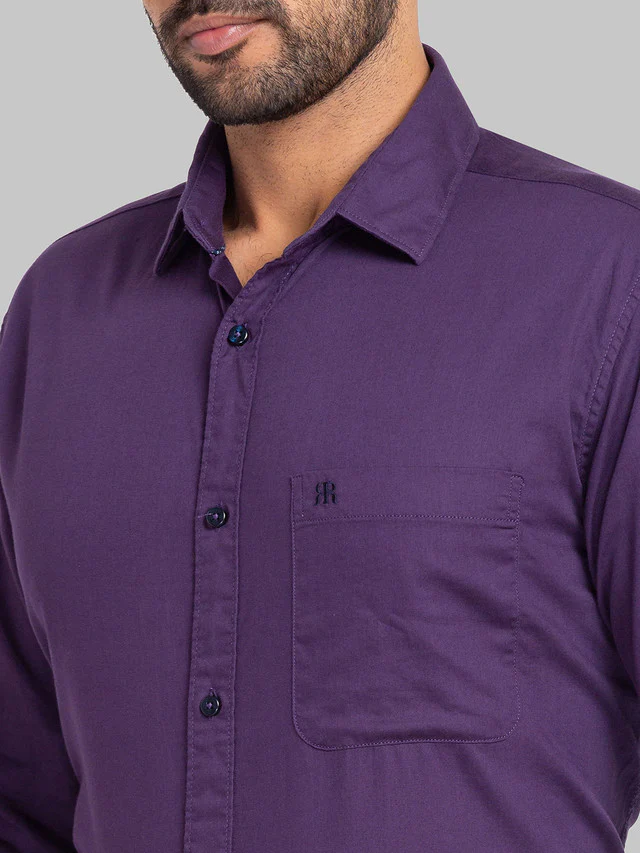 Raymond Purple Solid Slim Fit Cotton Casual Shirt - Image 6