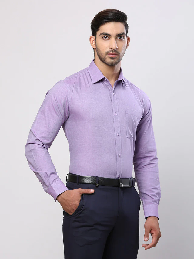Raymond Purple Solid Slim Fit Cotton Formal Shirt - Image 2