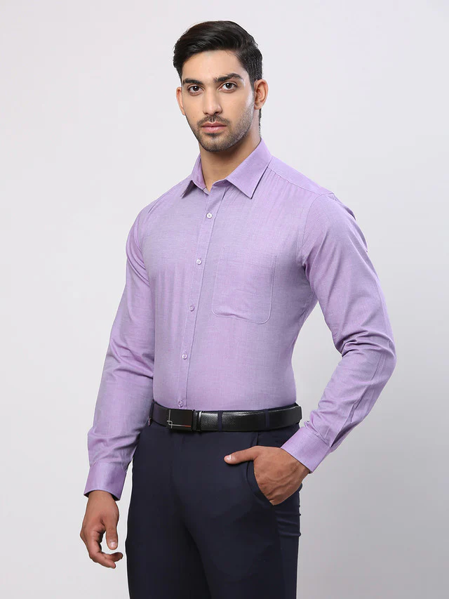 Raymond Purple Solid Slim Fit Cotton Formal Shirt - Image 3