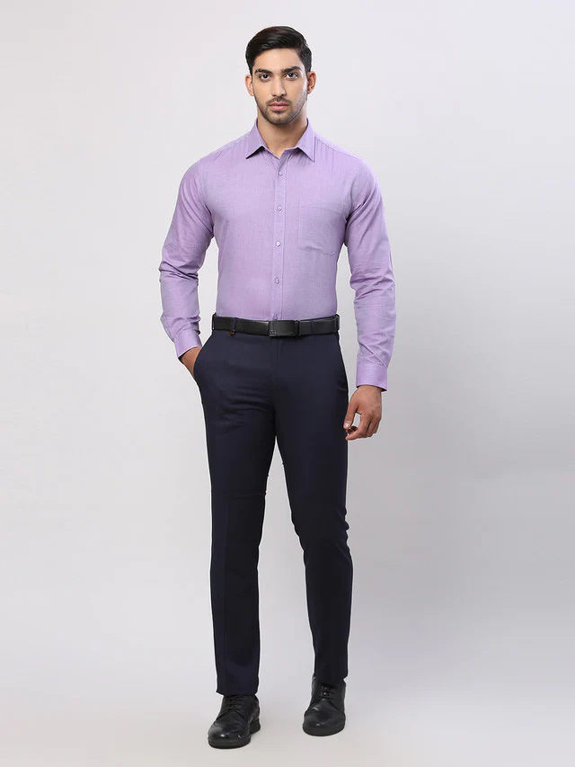 Raymond Purple Solid Slim Fit Cotton Formal Shirt - Image 5