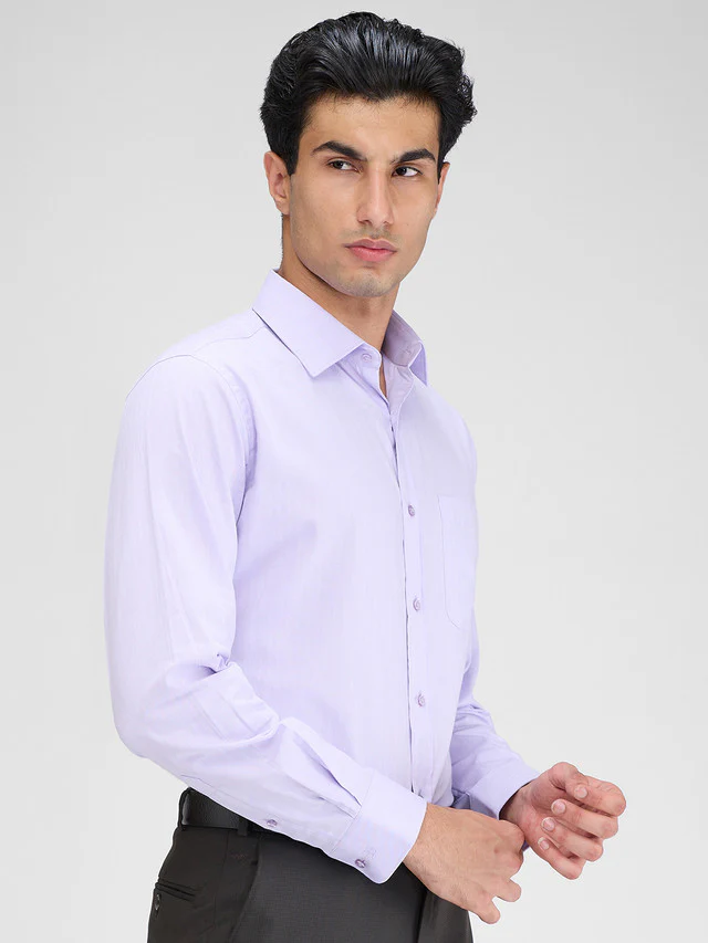 Raymond Purple Solid Slim Fit Full Sleeve Cotton Shirt - Image 2