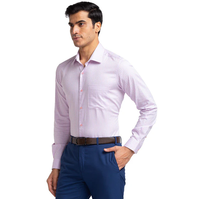 Raymond Purple Stripe Contemporary Fit Full Sleeve Cotton Shirt - Image 3