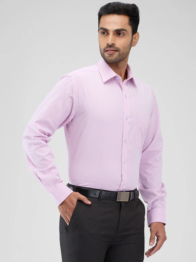 Raymond Purple Stripe Slim Fit Cotton Formal Shirt - Image 2