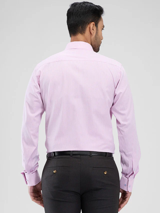 Raymond Purple Stripe Slim Fit Cotton Formal Shirt - Image 4