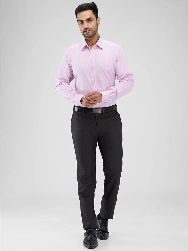 Raymond Purple Stripe Slim Fit Cotton Formal Shirt - Image 5