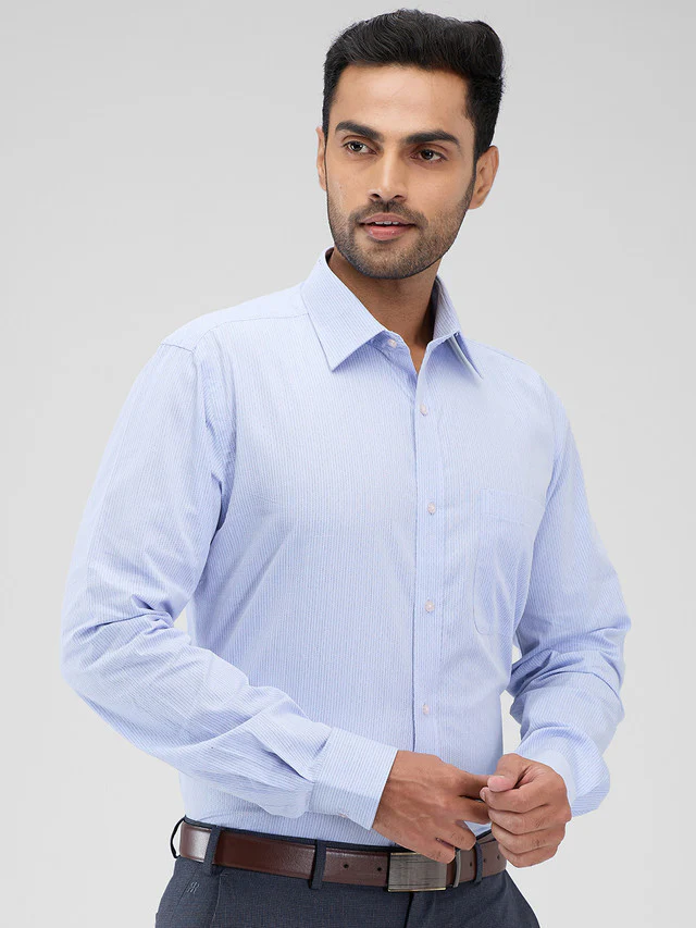 Raymond Purple Stripe Slim Fit Cotton Formal Shirt - Image 2