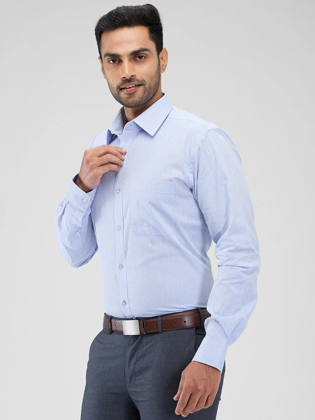 Raymond Purple Stripe Slim Fit Cotton Formal Shirt - Image 3