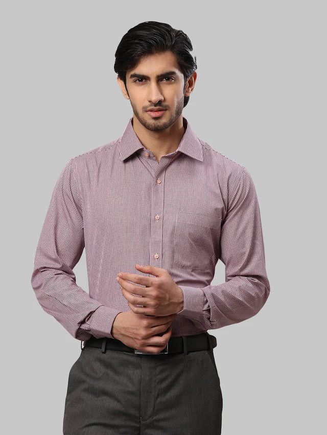 Raymond Red Checks Slim Fit Cotton Formal Shirt
