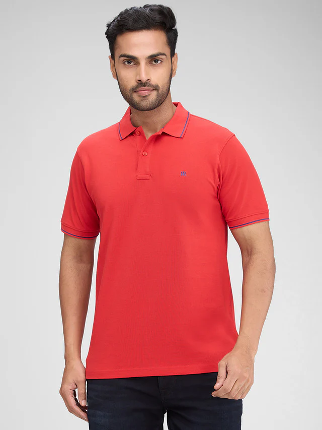 Raymond Red Solid Modern Fit Half Sleeve Cotton T-Shirt