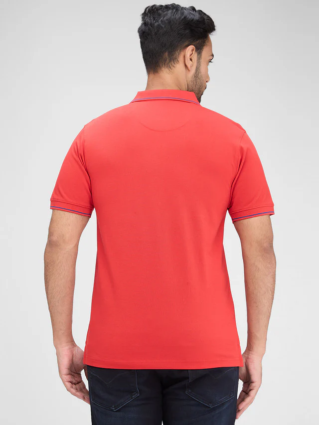 Raymond Red Solid Modern Fit Half Sleeve Cotton T-Shirt - Image 3
